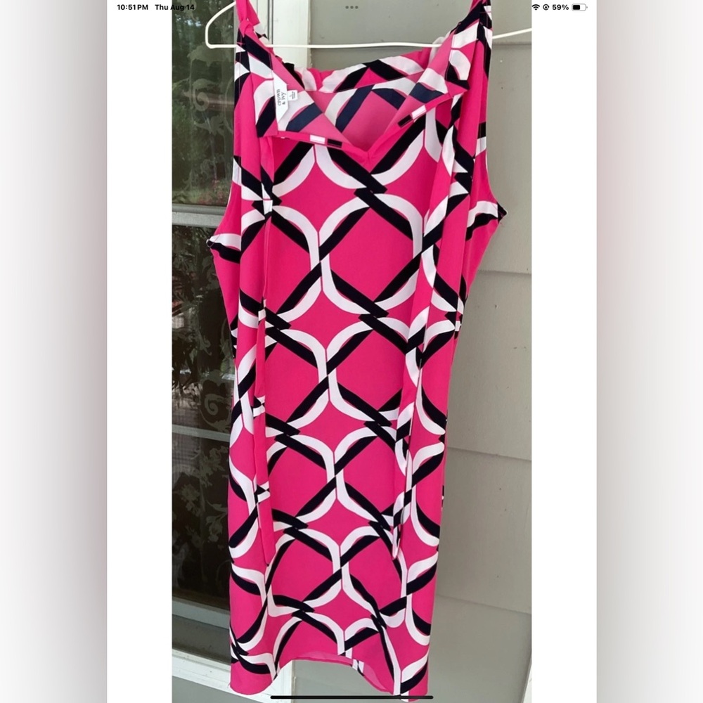 Crown & Ivy size Large Hot pink Black  White Beach halter neck Dress Ladies NWOT